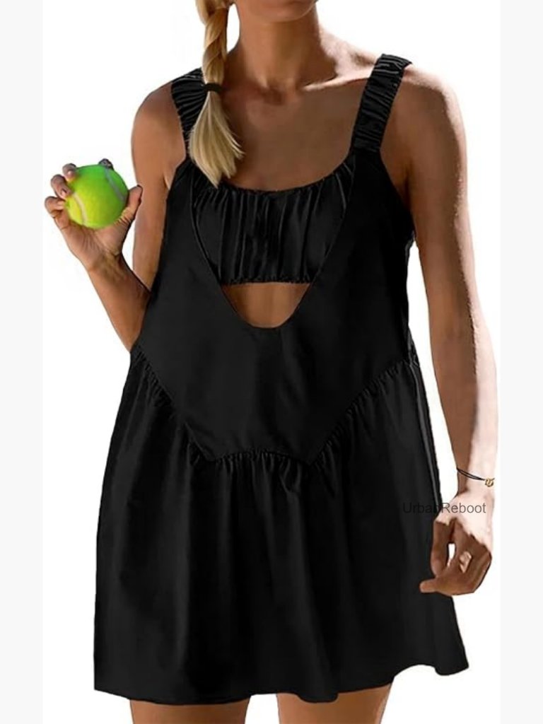 Womens Tennis Dress Built-In Bra Matching Shorts Pockets Workout Two Piece